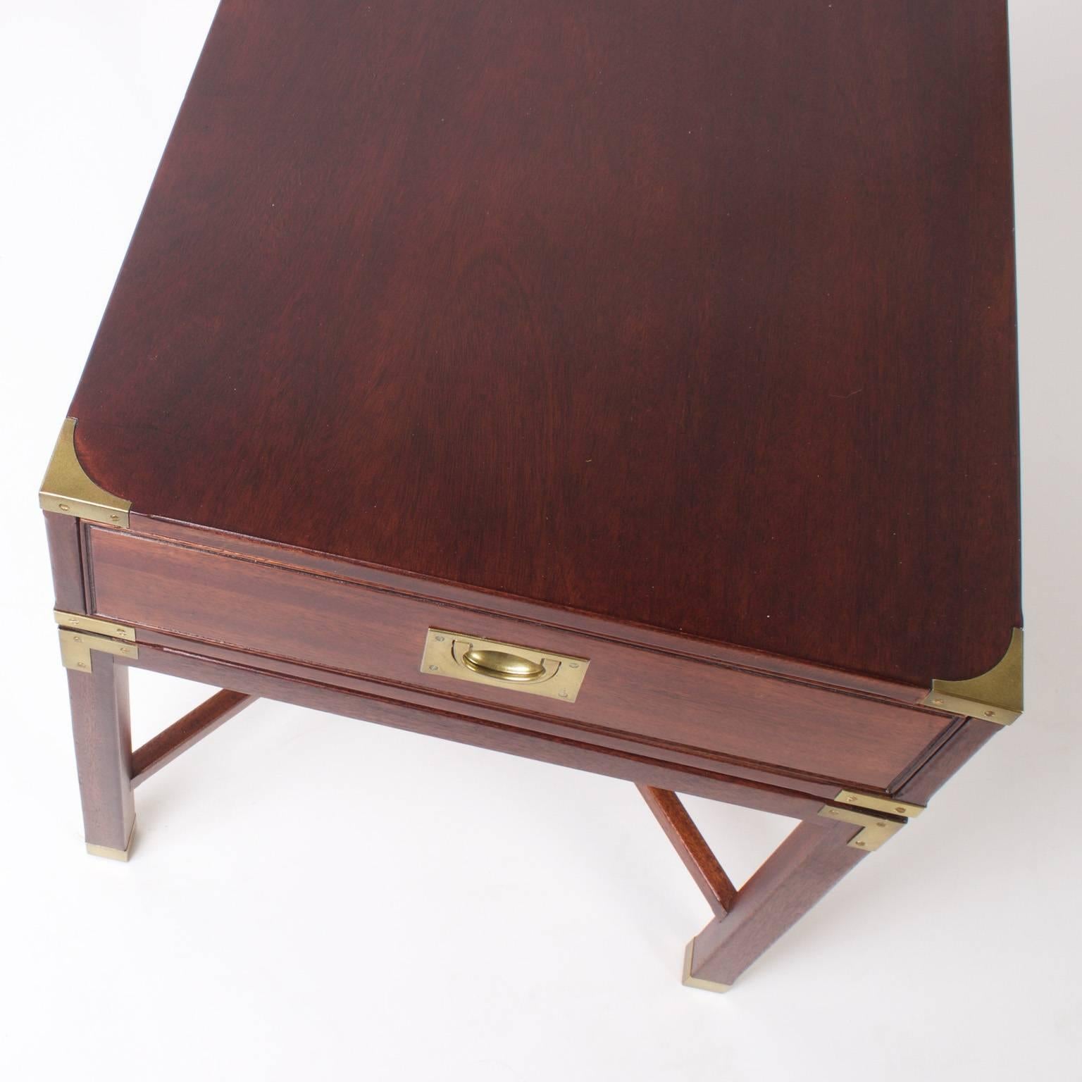 Pair of Mid-Century Mahogany Campaign Nightstands 1