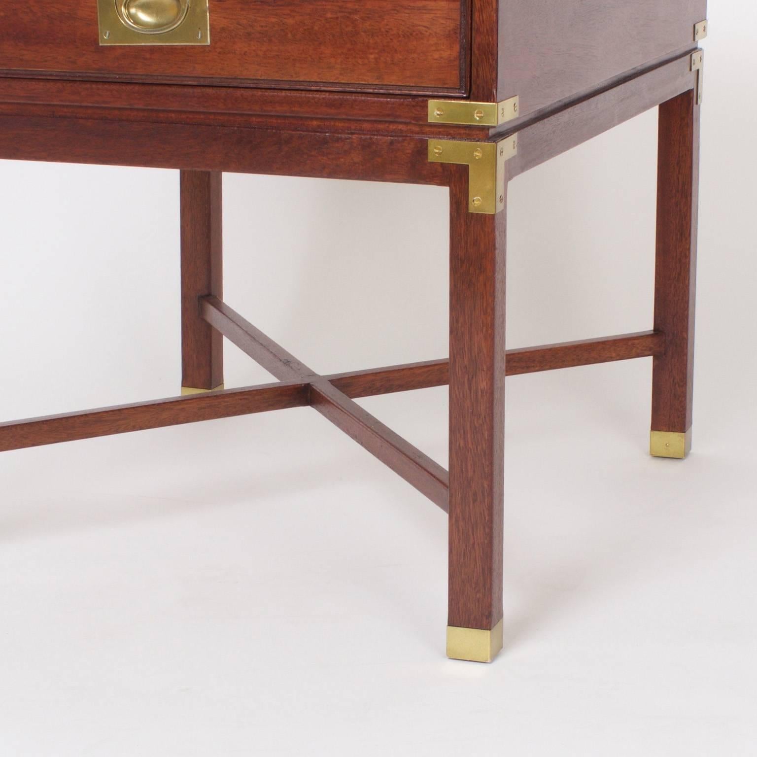 Pair of Mid-Century Mahogany Campaign Nightstands 2