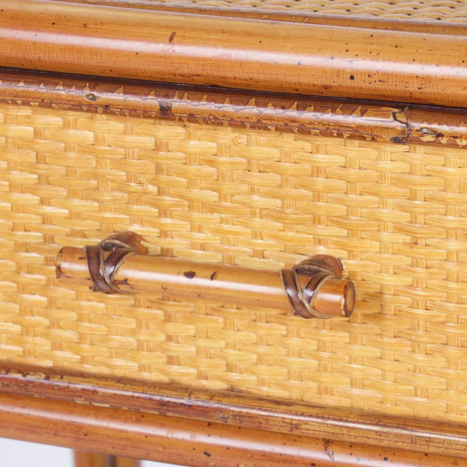 Pair of Mid-Century Grasscloth and Bamboo Nightstands 1