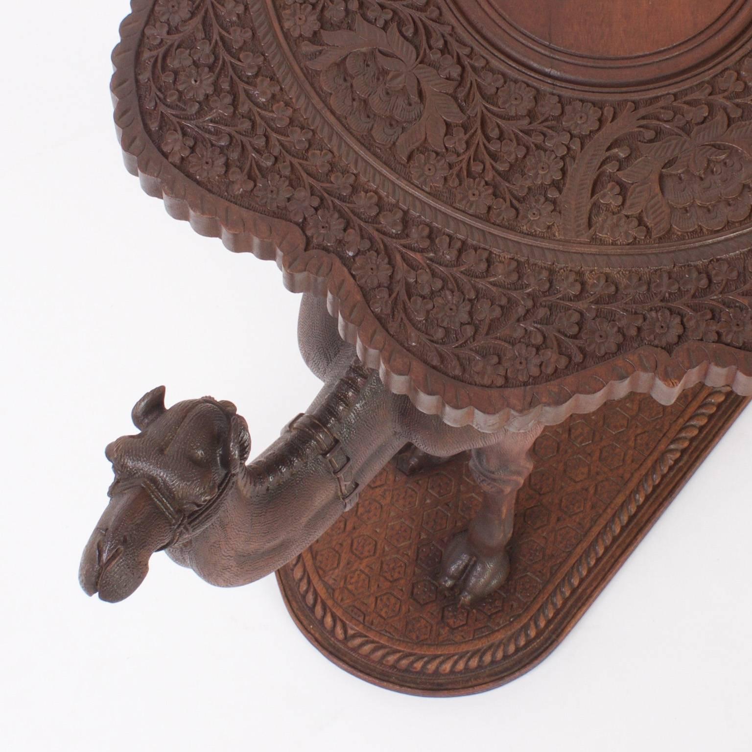 Anglo-Indian Antique Anglo Indian Carved Hardwood Camel Table