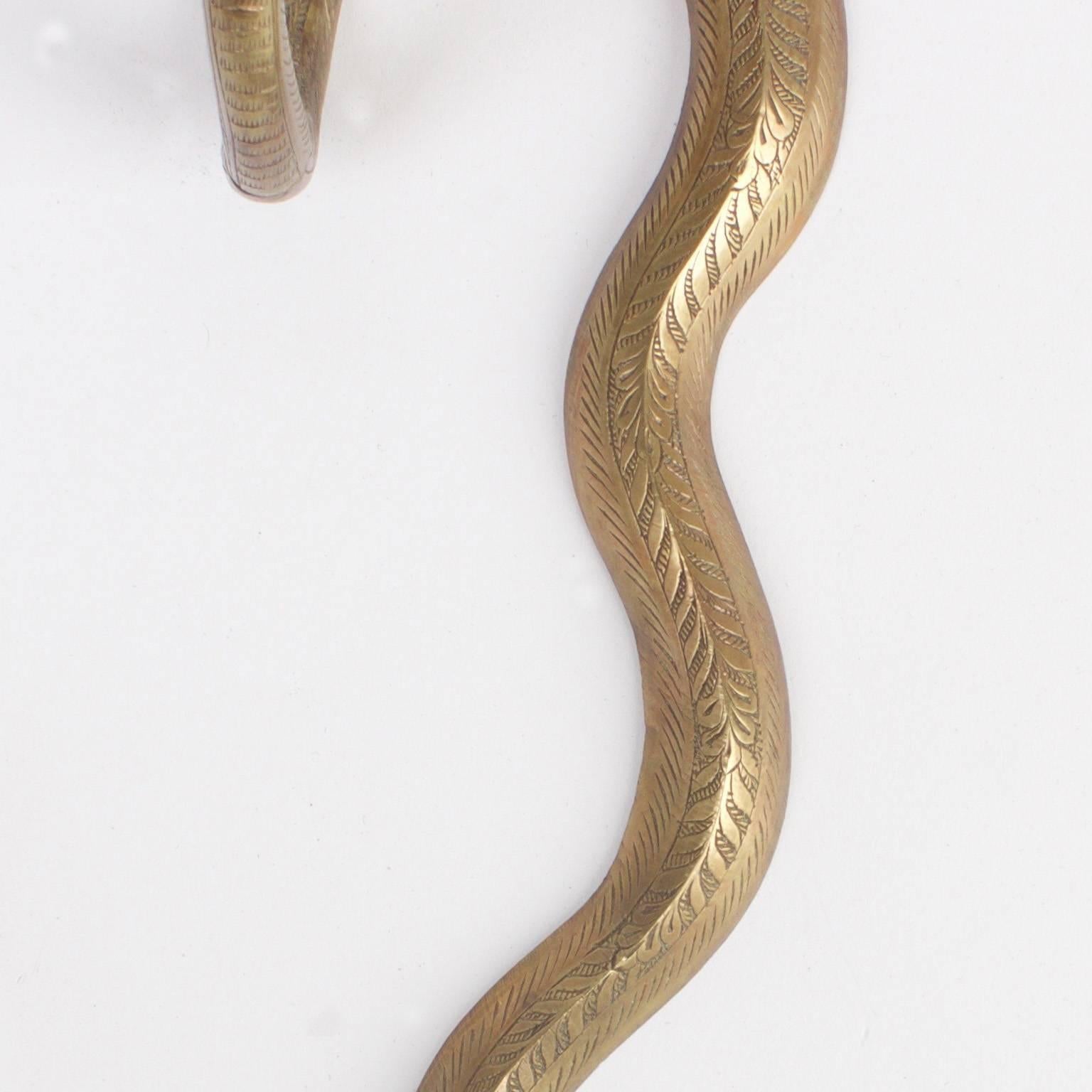 Anglo-Indian Vintage Pair of Brass Cobra Sconces