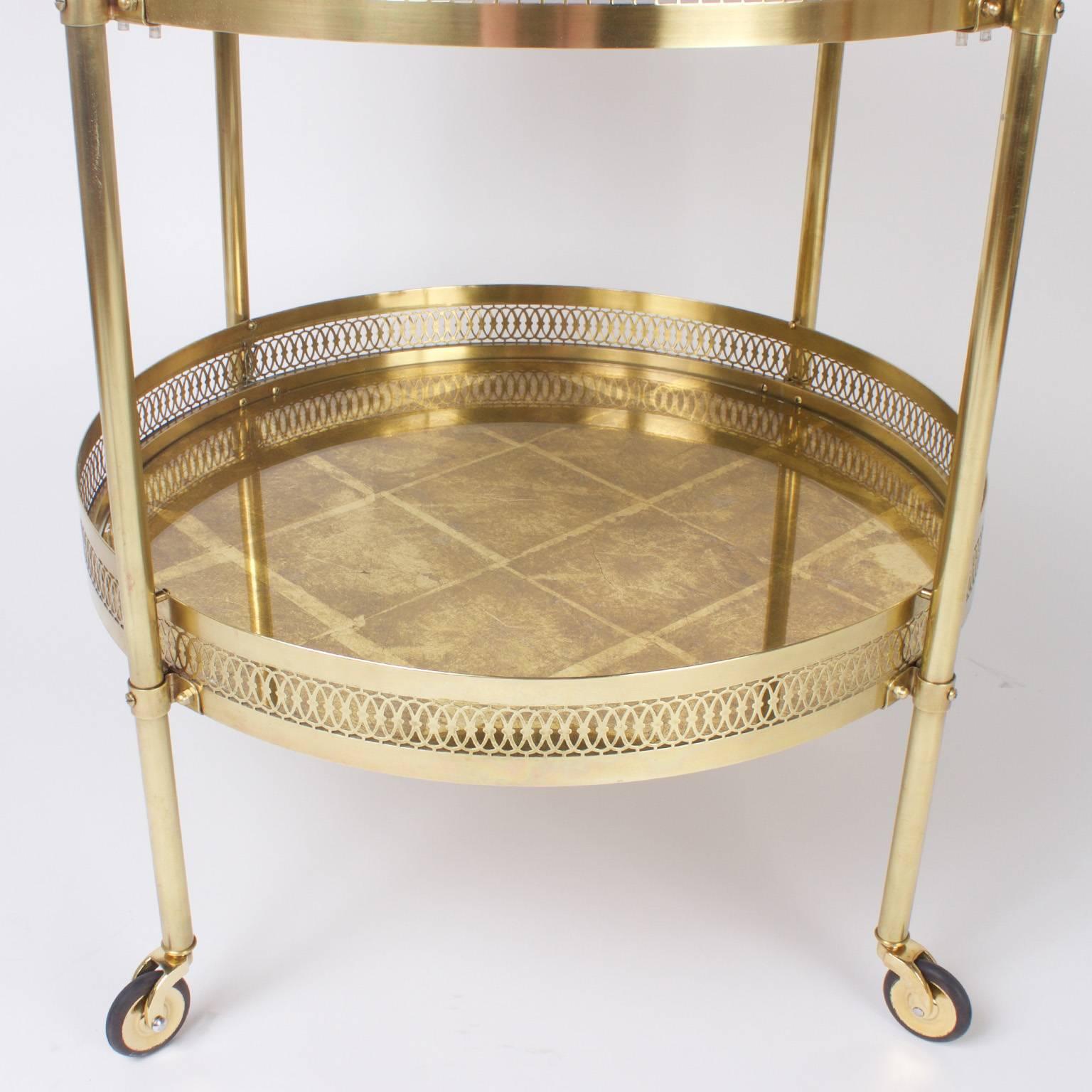 Brass Chic Pair of Mid-Century Serving Carts or Tables