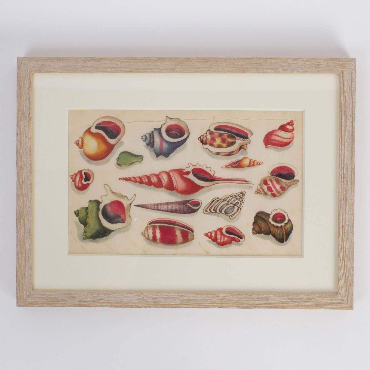 Antique Chinese watercolors miraculously saved for posterity. These paintings have a folky, naive charm that is easy to look at and hard to forget. Presented in custom beachy frames and protected by conservation grade glass. Three more available,