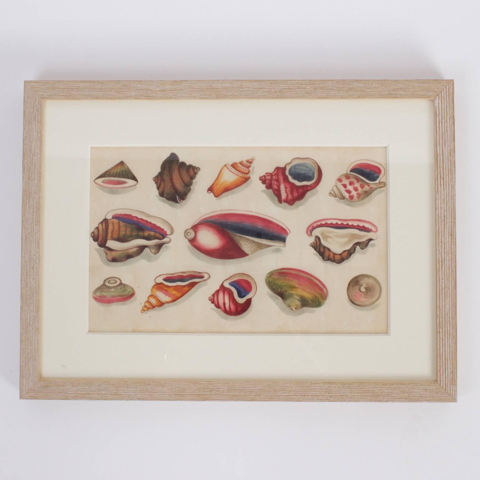 Antique Chinese watercolors miraculously saved for posterity. These paintings have a folky, naive charm that is easy to look at and hard to forget. Presented in custom beachy frames and protected by conservation grade glass. Priced individually. 6