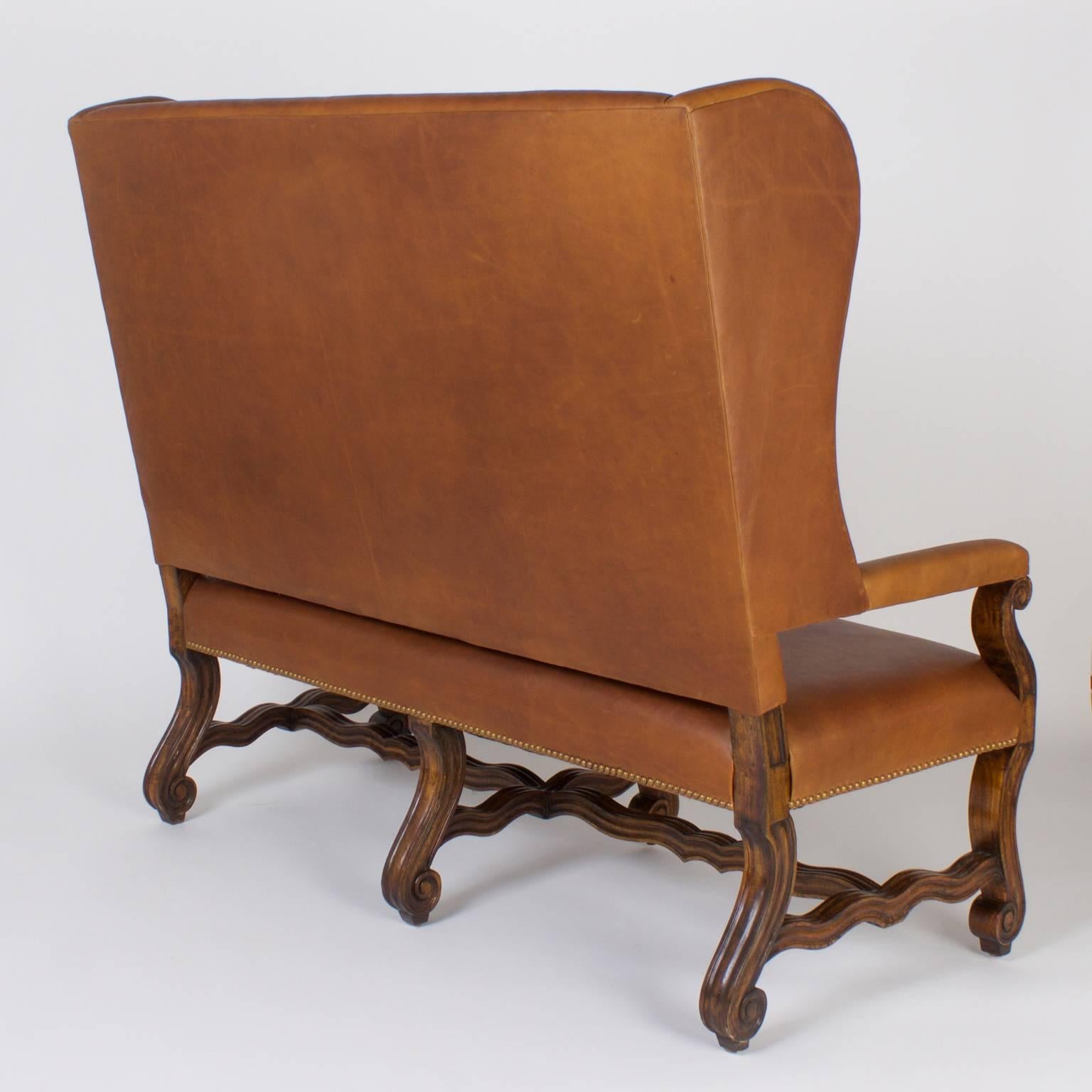 Spanish Colonial Handsome Ralph Lauren Style Brown Leather Settee