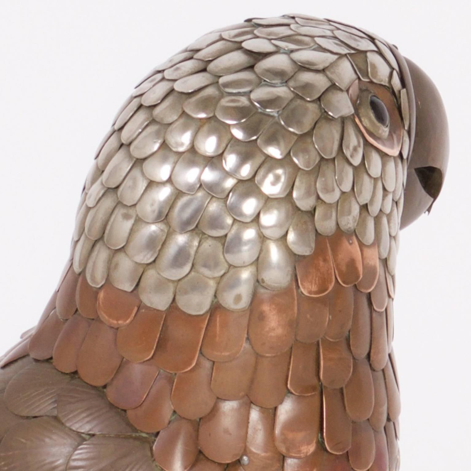 Brass and Copper Parrot Sculpture in the Style of Bustamante In Good Condition For Sale In Palm Beach, FL