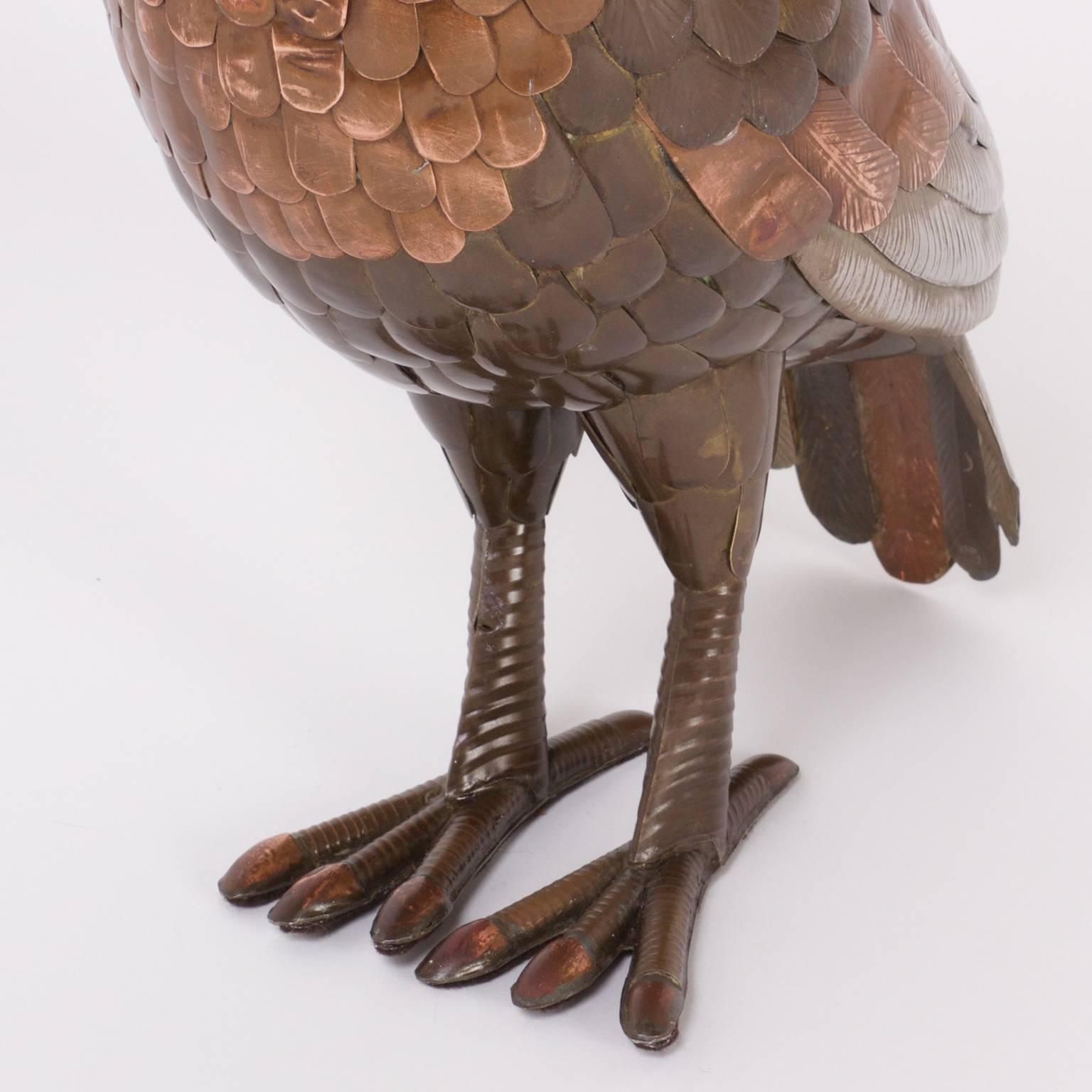 20th Century Brass and Copper Parrot Sculpture in the Style of Bustamante For Sale