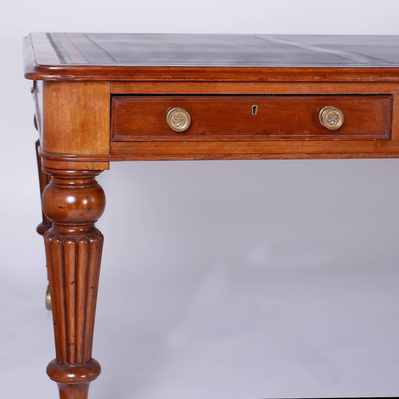 English Antique William IV Style Mahogany Desk with Leather Top
