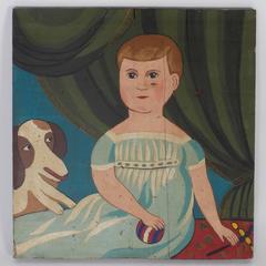 Pair of Primitive Folky Oil Paintings on Board of Children by Karl Mann