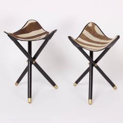 Group of Four Campaign Style Zebra Hide Folding Stools, Available Individually