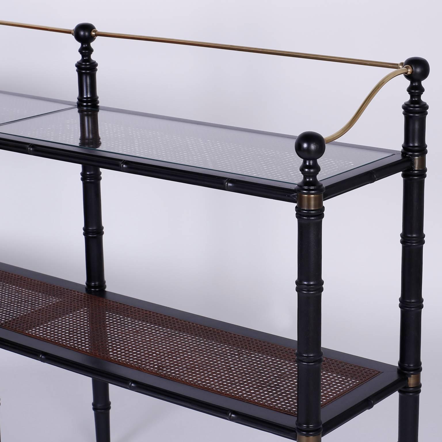 Chic Campaign Style Caned Two-Tiered Shelf or Étagère 2