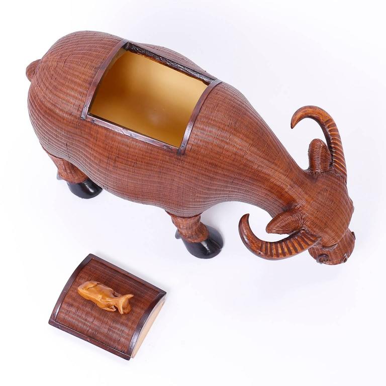 Traditional Chinese Wicker and Wood Lidded Ox Box at 1stDibs