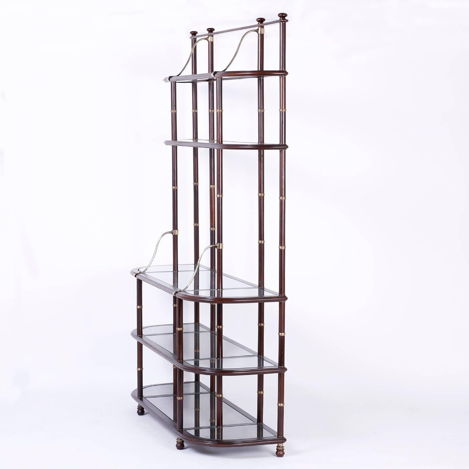 Campaign Regency Style Mahogany Étagère or Shelf with Faux Bamboo Accents