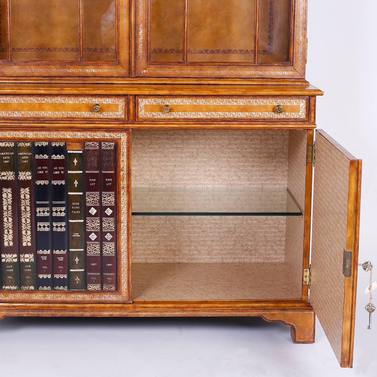 Mid-Century Leather Covered Bookcase or Cabinet In Good Condition For Sale In Palm Beach, FL