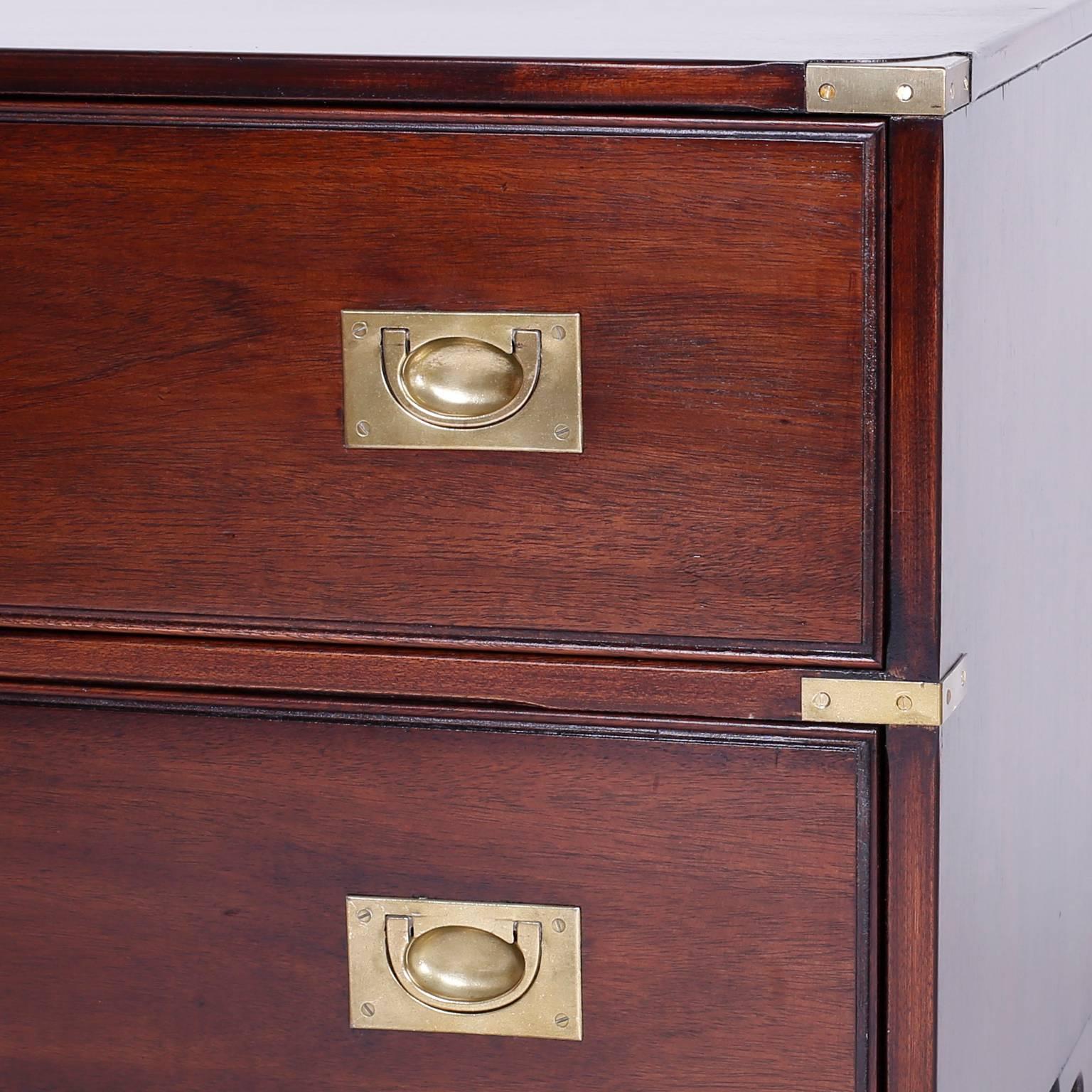 American Pair of Campaign Style Mahogany Nightstands or Chests