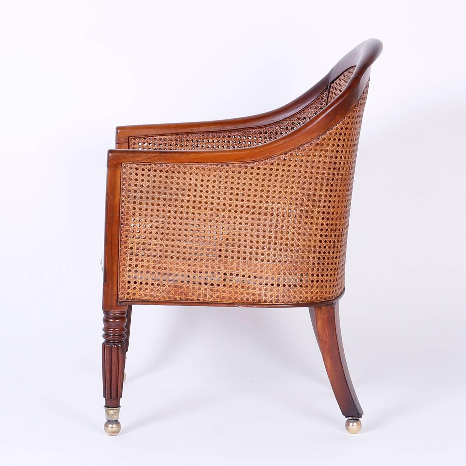 British Colonial Pair of Antique Rosewood Tub Chairs In Excellent Condition In Palm Beach, FL