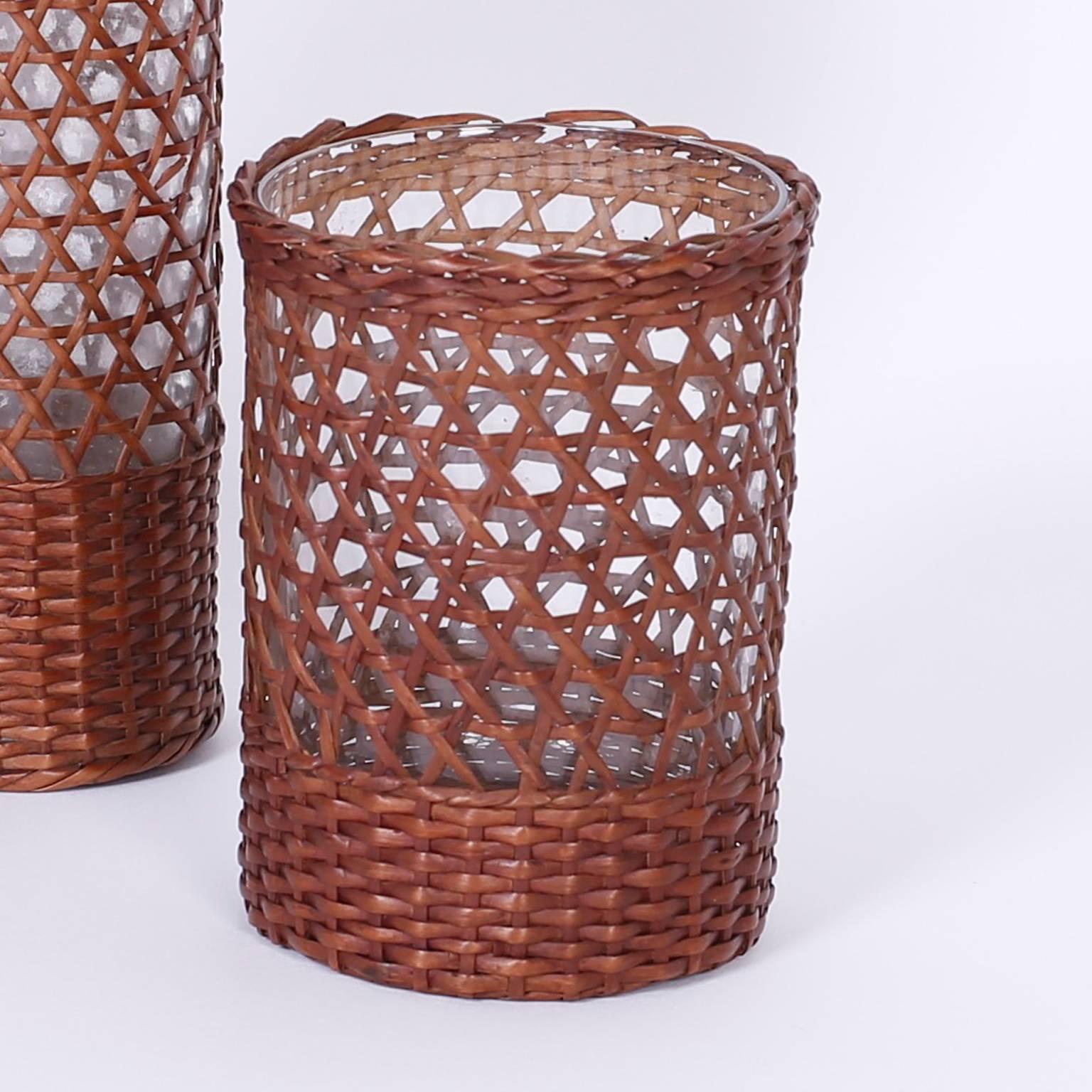 rattan wrapped glasses