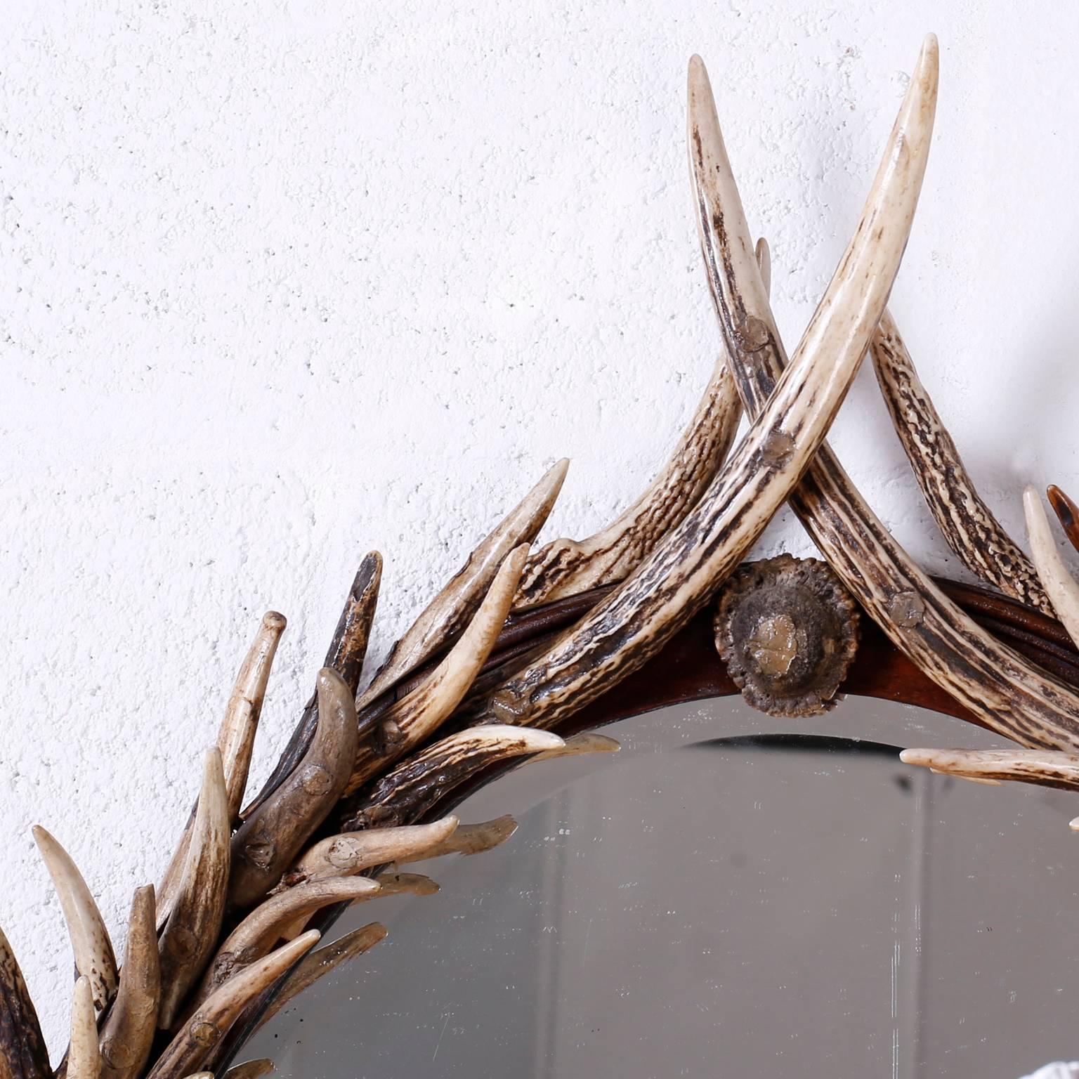 European Deer Antler Wall Mirror Featuring Candle Holders at 1stDibs ...