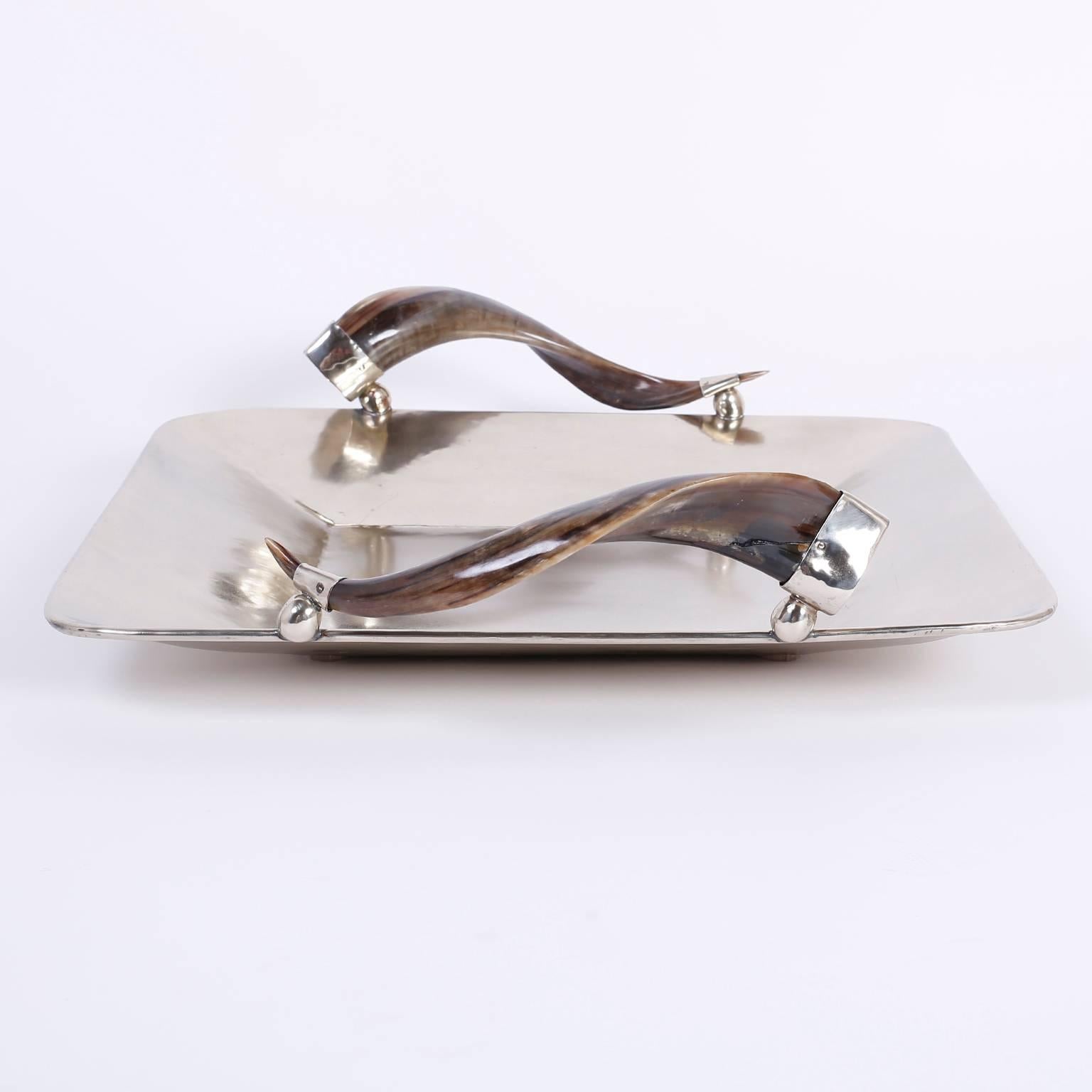 silver tray with horn handles