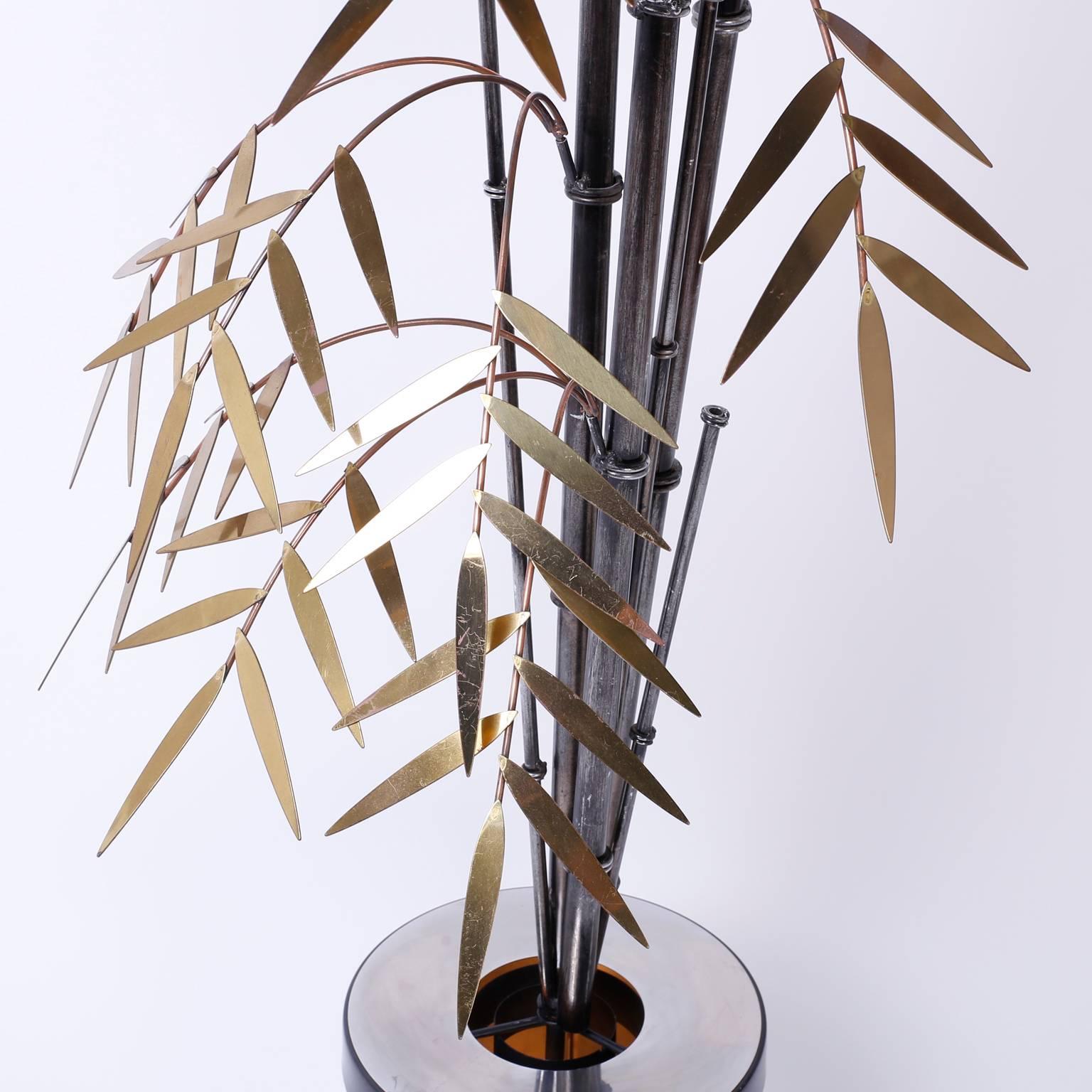 Mid-Century Brass and Copper Faux Bamboo Sculpture or Light Fixture In Excellent Condition In Palm Beach, FL