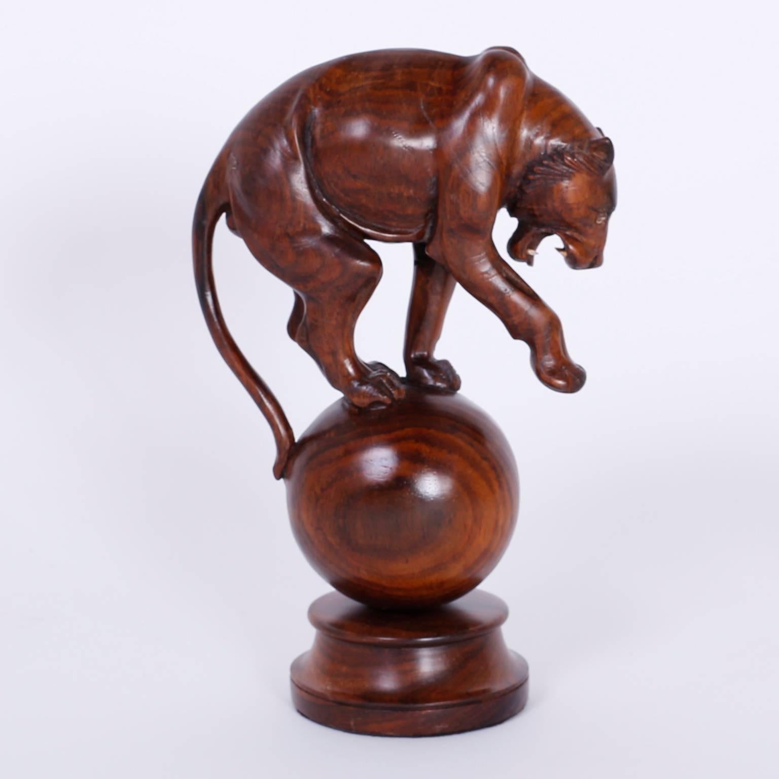 Hardwood Pair of Anglo-Indian Mahogany Tiger Sculptures