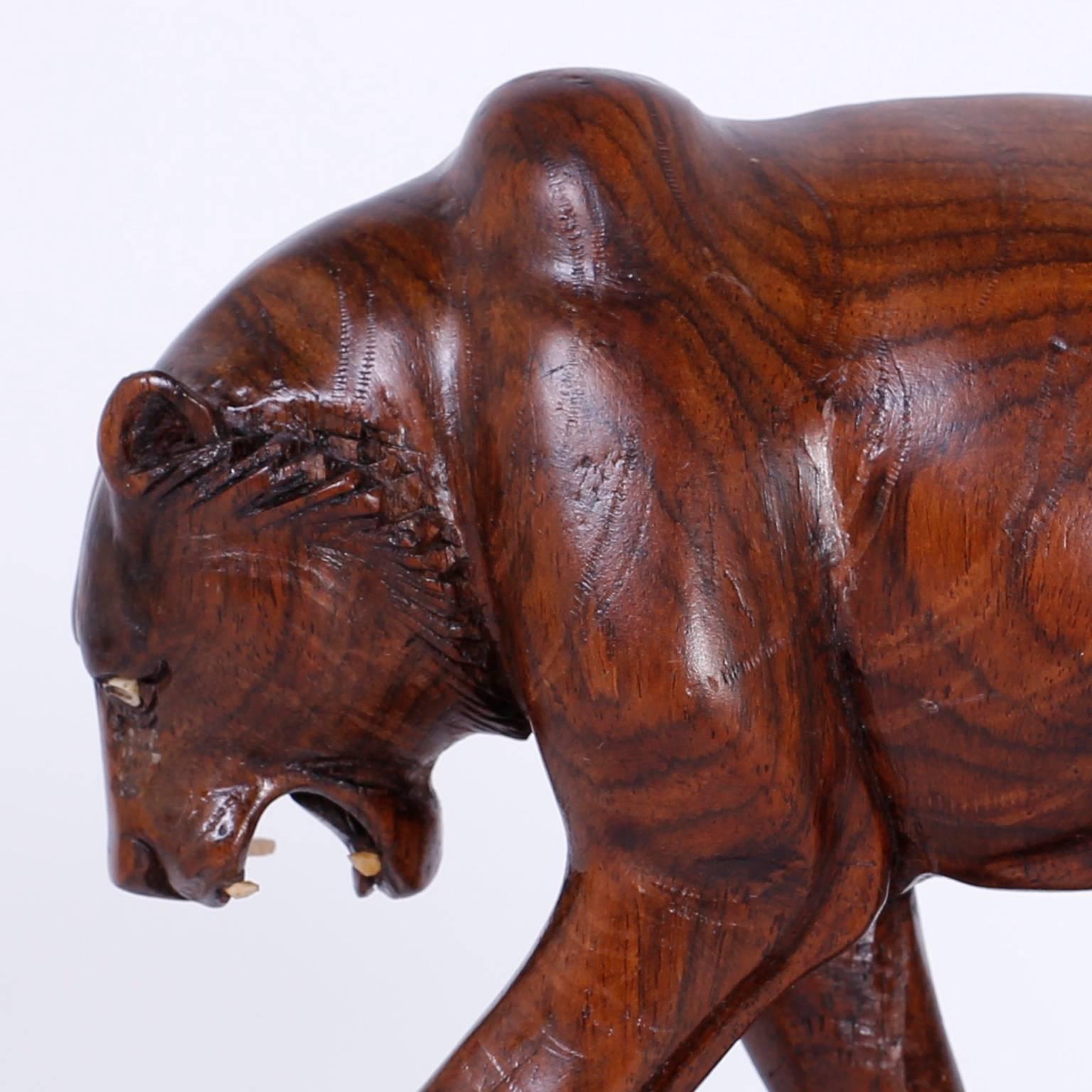 Pair of Anglo-Indian Mahogany Tiger Sculptures 3