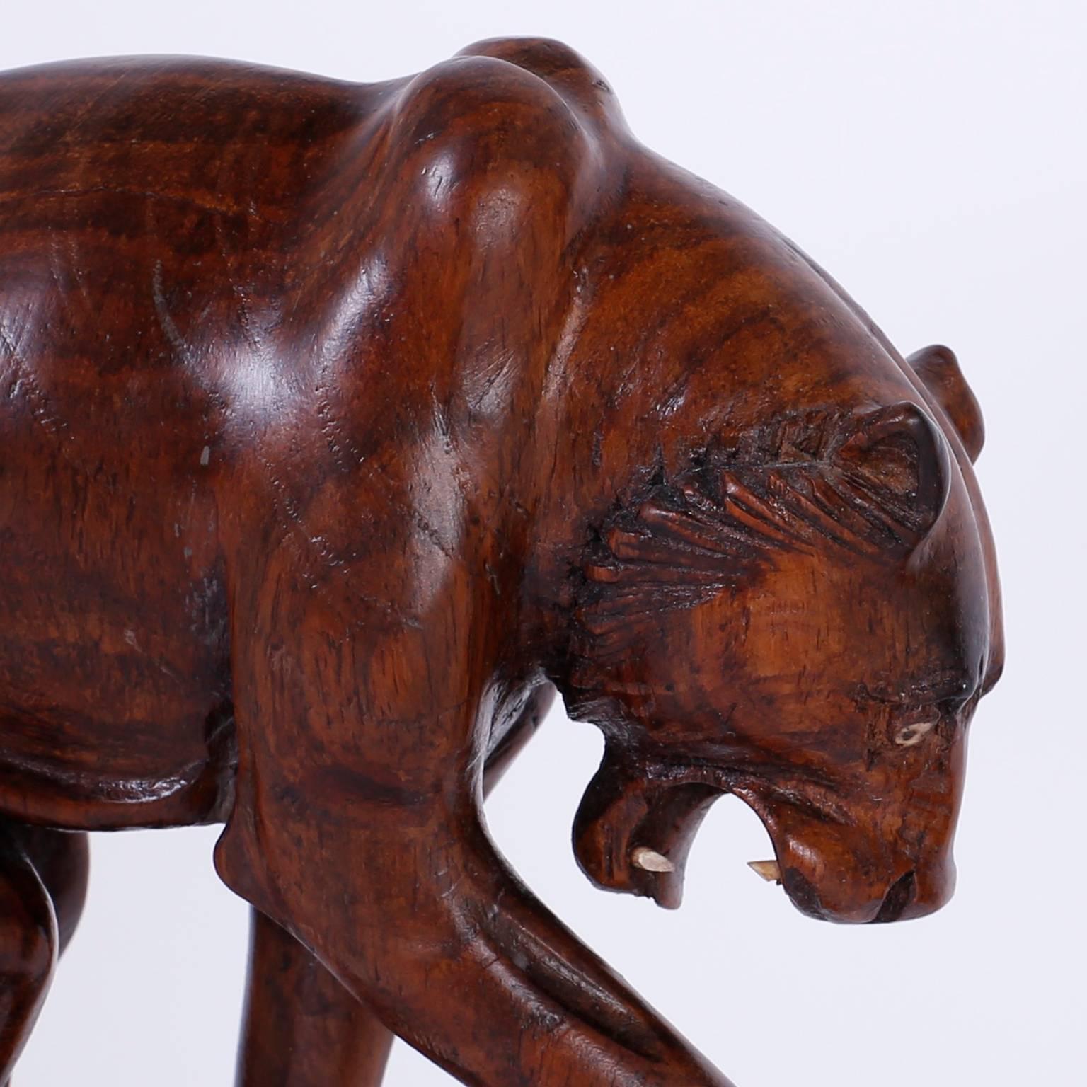 Pair of Anglo-Indian Mahogany Tiger Sculptures 2