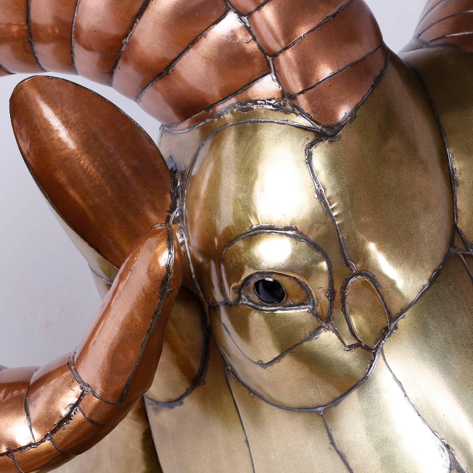 Mid-Century Modern Mid-Century Brass and Copper Ram's Head by Bustamante