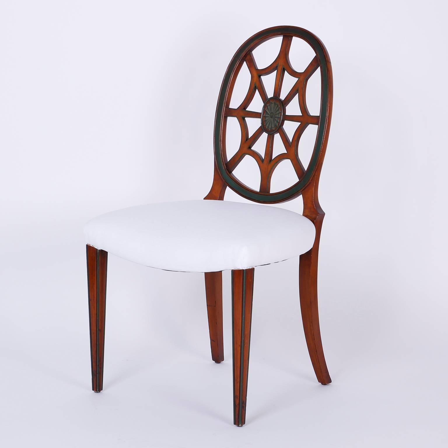English Set of 12 Mahogany Spider Back Dining Chairs