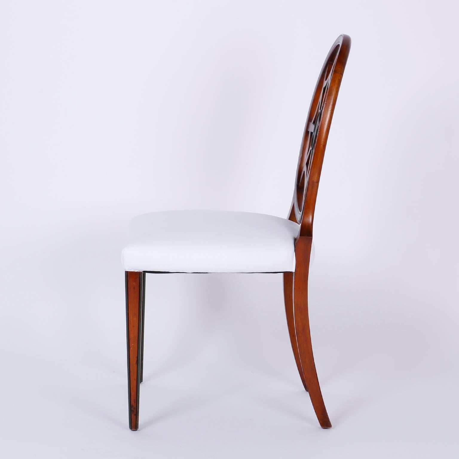 Set of 12 Mahogany Spider Back Dining Chairs In Excellent Condition In Palm Beach, FL