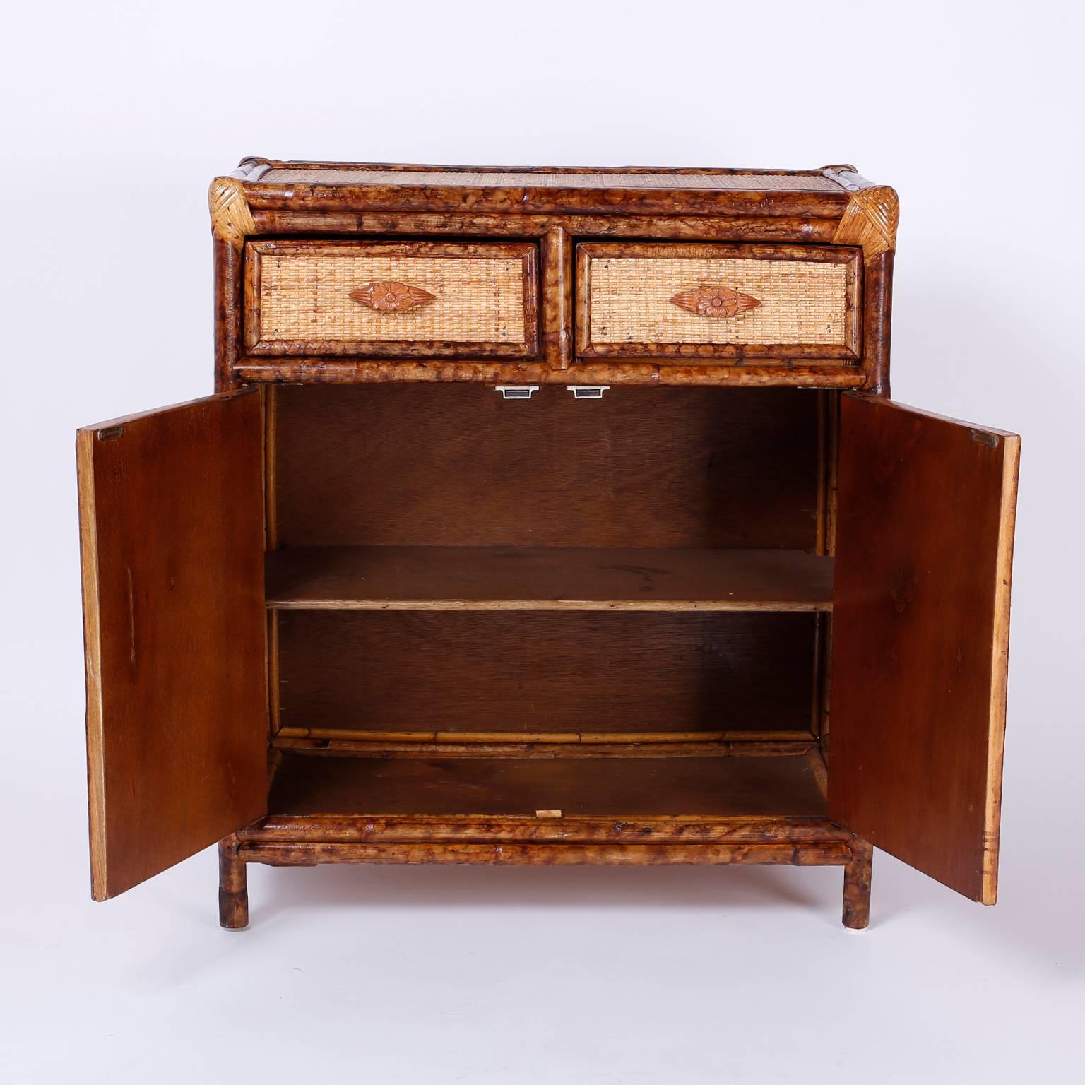 Pair of British Colonial Faux Bamboo Cabinets or Stands In Excellent Condition In Palm Beach, FL