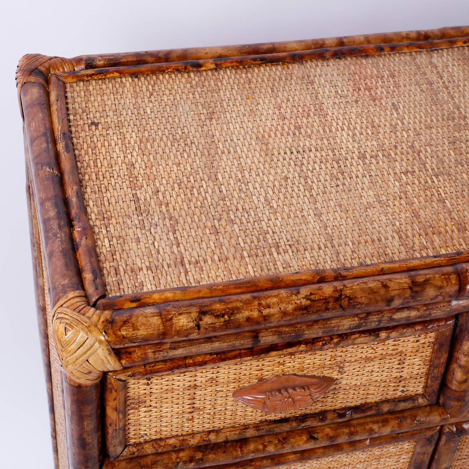 20th Century Pair of British Colonial Faux Bamboo Cabinets or Stands