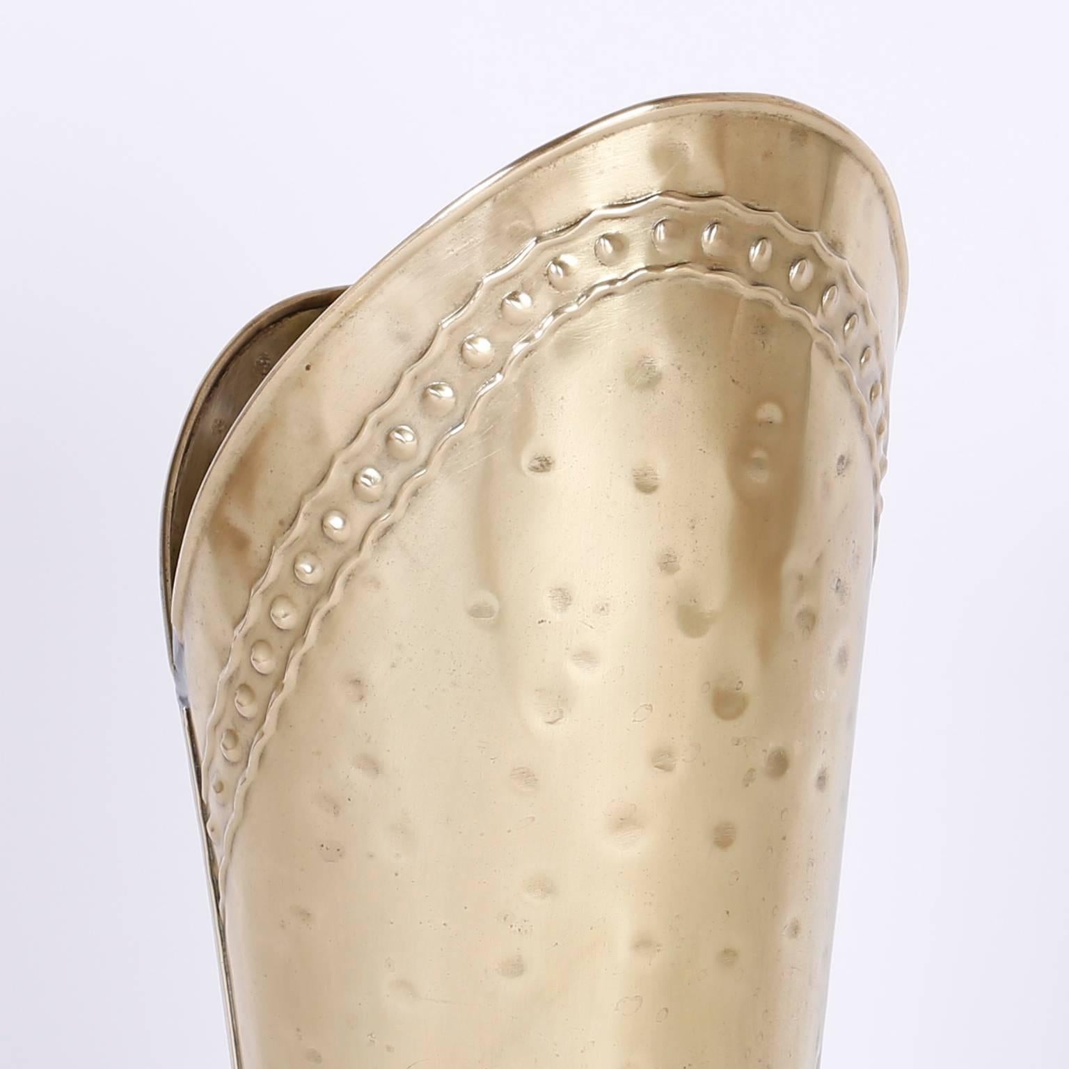 20th Century Mid-Century Modern Hand-Hammered Brass Boot Umbrella Stand For Sale