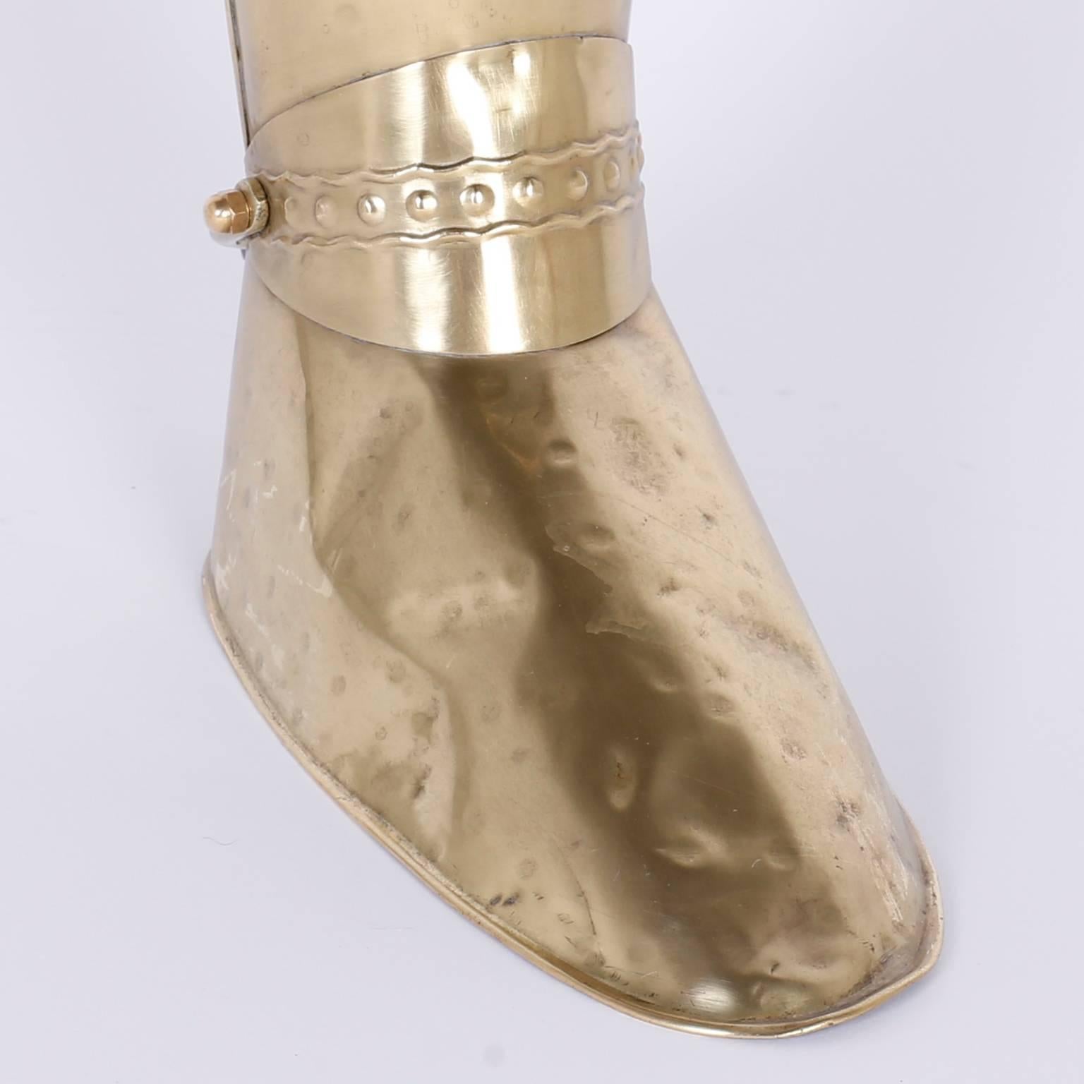 Mid-Century Modern Hand-Hammered Brass Boot Umbrella Stand For Sale 1