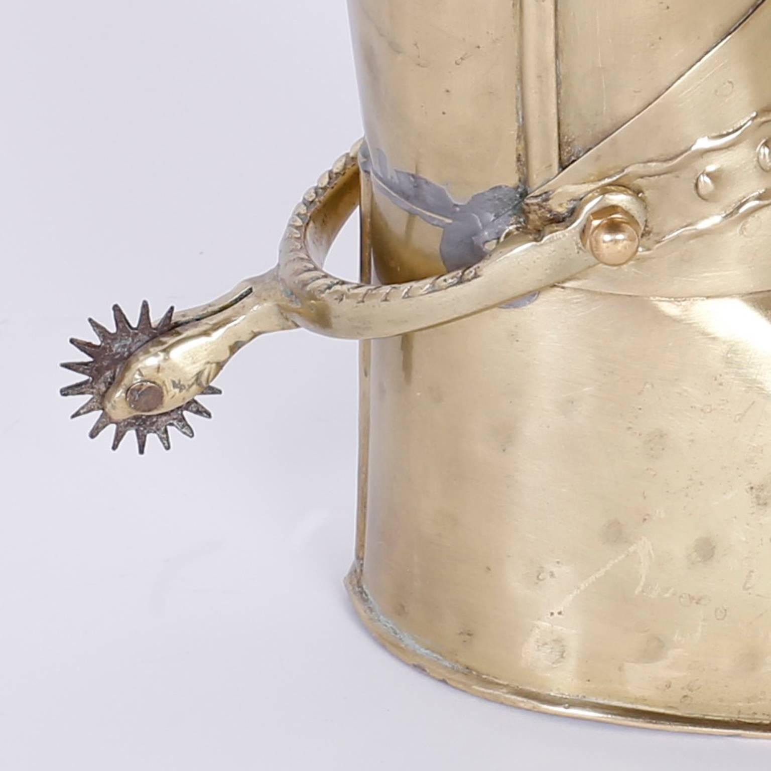 Mid-Century Modern Hand-Hammered Brass Boot Umbrella Stand For Sale 2