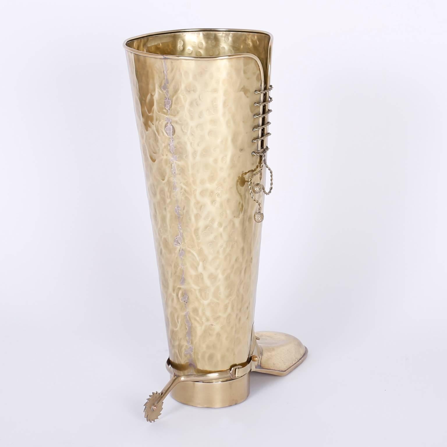 English Mid-Century Modern Brass Boot Umbrella Stand For Sale