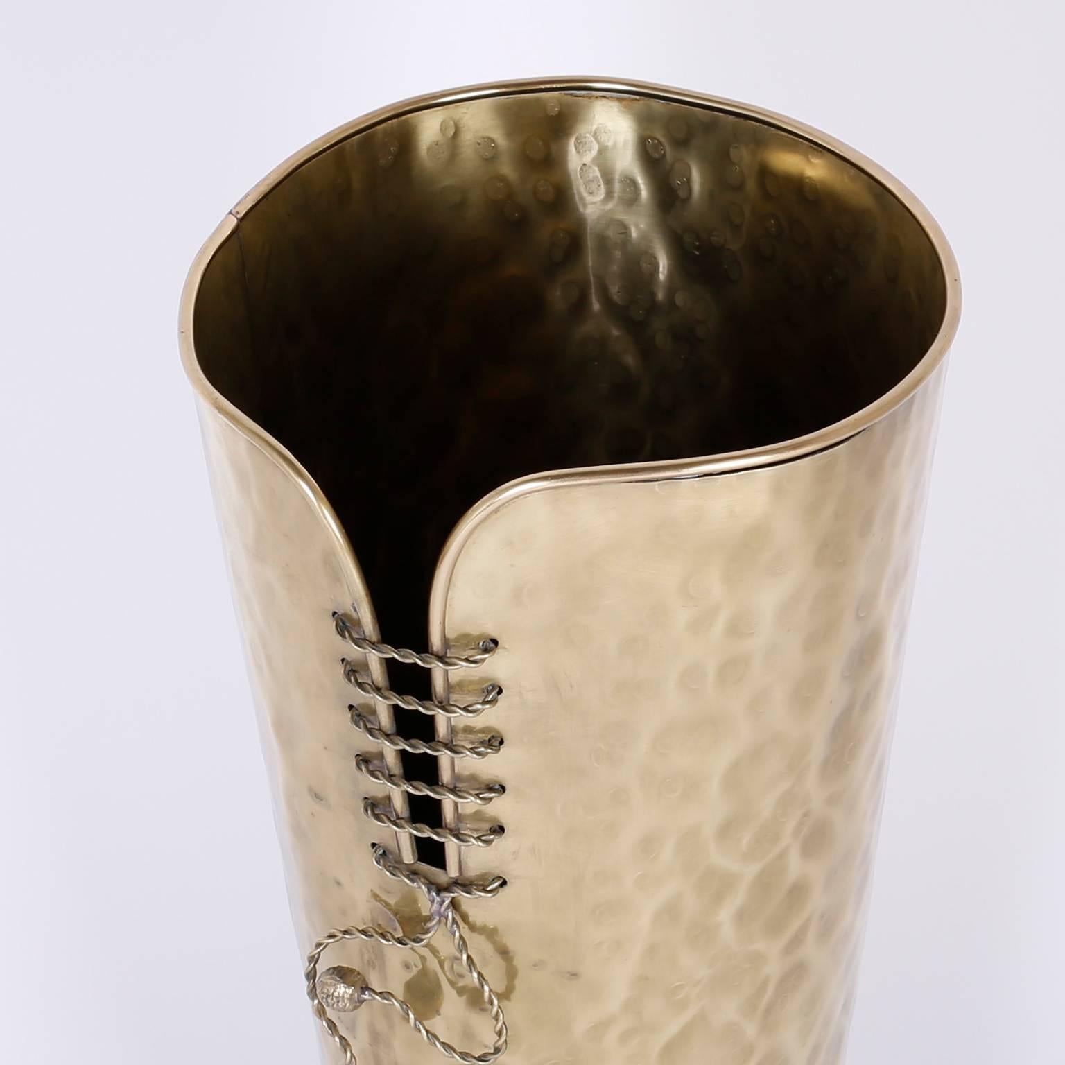 Mid-Century Modern Brass Boot Umbrella Stand In Good Condition For Sale In Palm Beach, FL