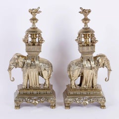 19th Century Anglo Indian Pair of Brass Elephant Garnitures or Chenets