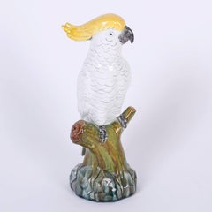 Amusing Pair of Glazed Terra Cotta Cockatoo Birds