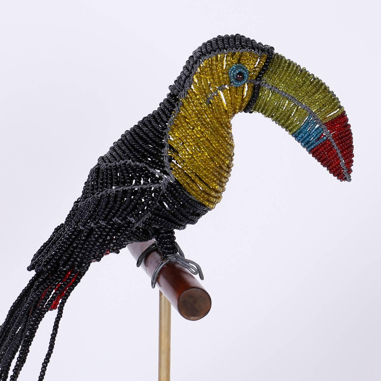 Mid-Century Tropical Glass Bead Toucan Sculpture In Good Condition For Sale In Palm Beach, FL