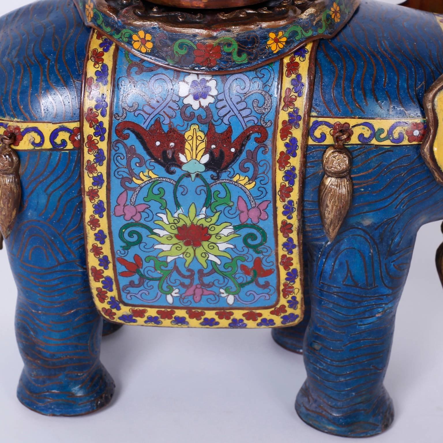 Pair of Vintage Cloisonné Elephant Sculptures or Planters 2