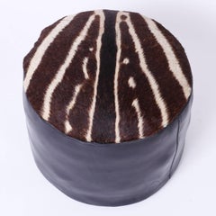 Midcentury Zebra Hide and Leather Foot Stool or Hassock