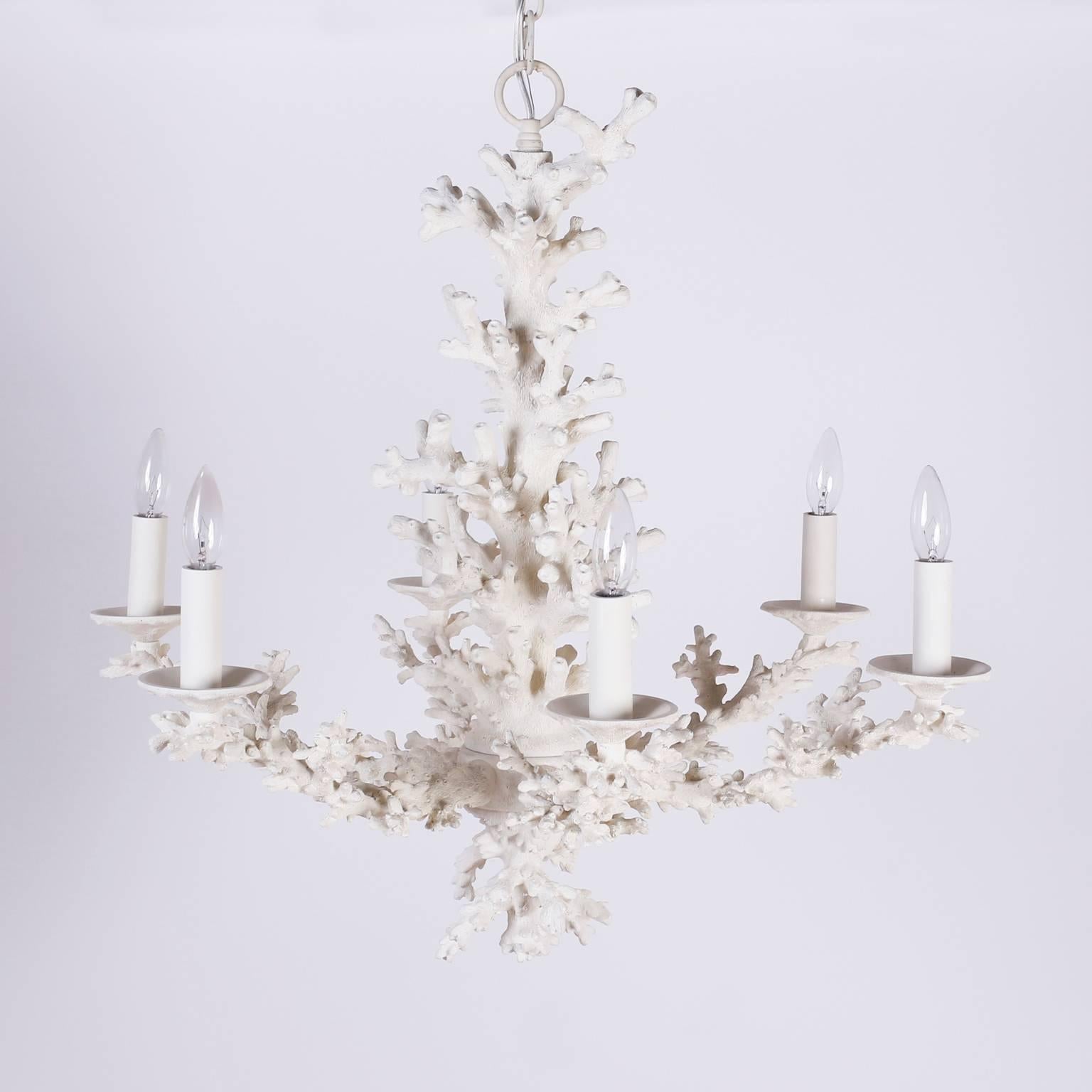 Three chic, ocean inspired six-light chandeliers or light fixtures with fresh Mid-Century ambiance and a dynamic appeal that will enhance any interior from traditional to modern.