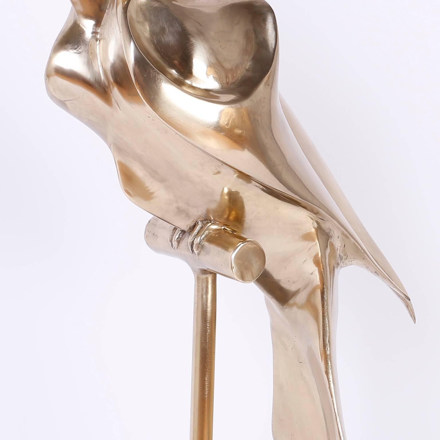 Art Deco Cast Brass Macaw Bird Sculpture In Good Condition For Sale In Palm Beach, FL