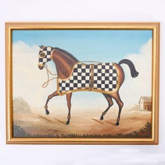 Set of Four Oil on Canvas Race Horse Paintings