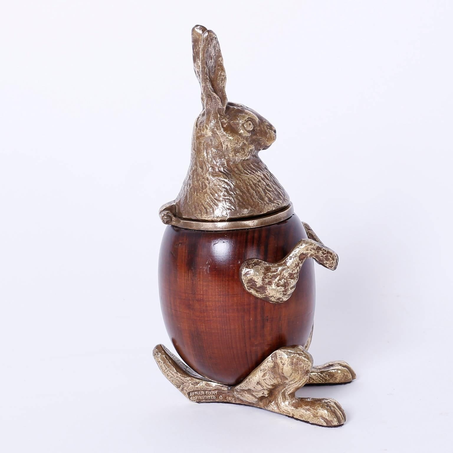 Mid-Century Modern Arthur Court Brass and Wood Rabbit Box