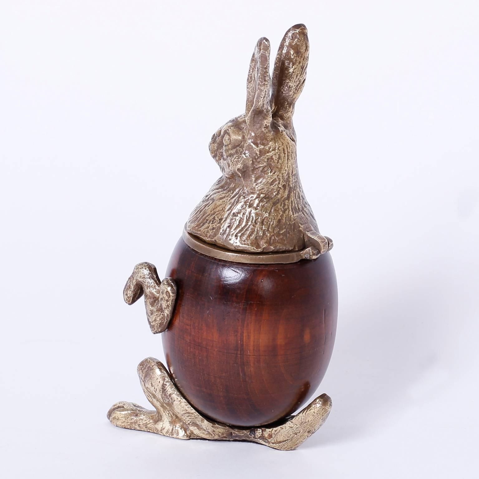 American Arthur Court Brass and Wood Rabbit Box