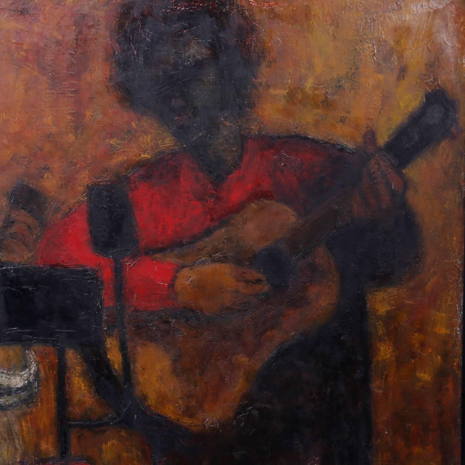 20th Century Mid-Century Impressionist Acrylic Painting on Canvas of Musicians For Sale