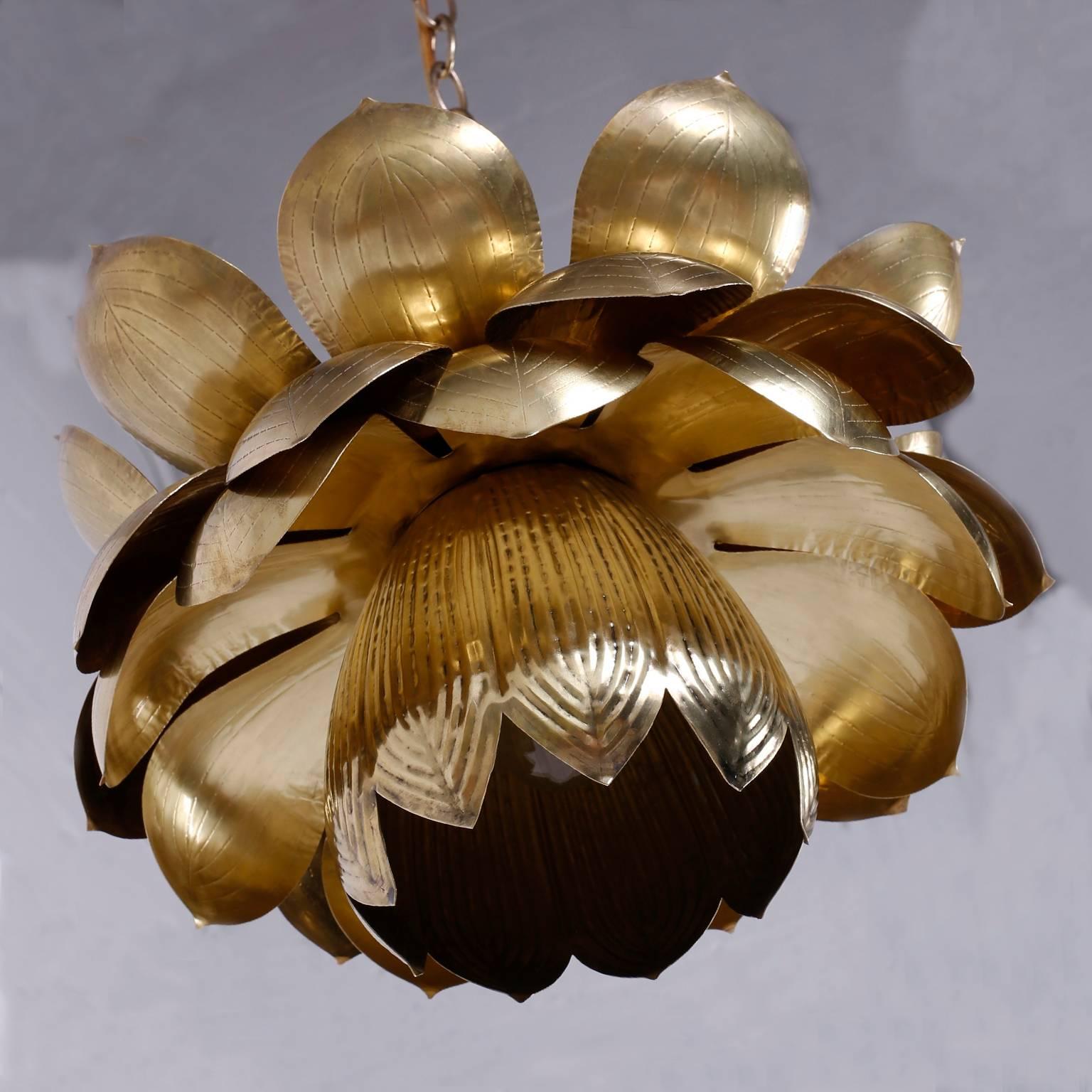 Mid-Century Modern Rare Larger Size Mid-Century Brass Lotus Pendant or Light Fixture