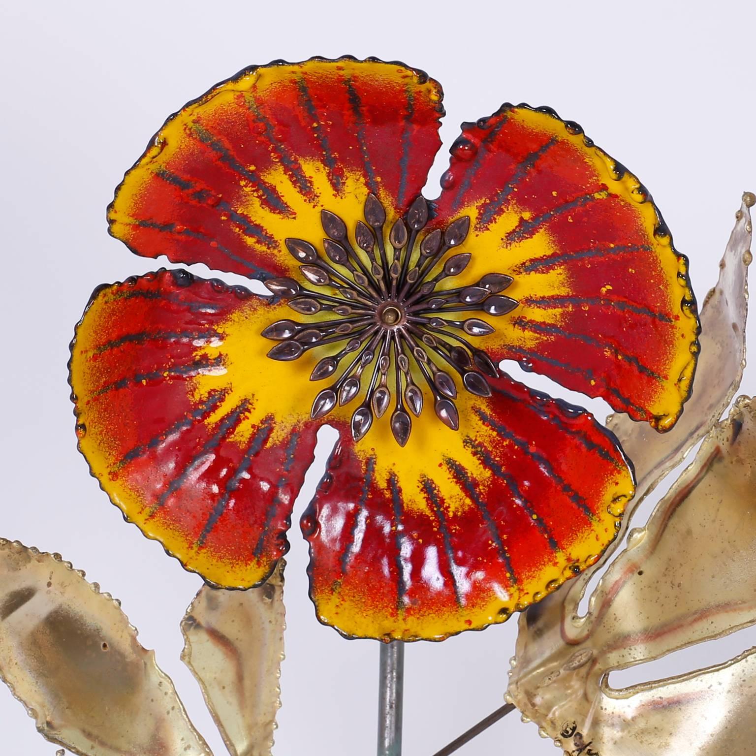 American Mid-Century Modern Brass and Geode Flower Sculpture